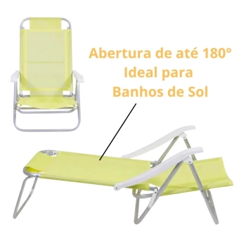 Kit Guarda Sol Azul Bahia 2 M Bagum e Alumnio + Cadeira de Praia 6 Posies Amarela Sunny