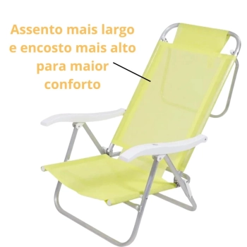Kit Guarda Sol Azul Bahia 2 M Bagum e Alumnio + Cadeira de Praia 6 Posies Amarela Sunny