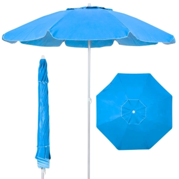 Kit Guarda Sol Azul Bahia 2 M Bagum + Cadeira de Praia Aluminio + Mesa Porta Copos