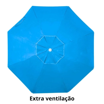 Kit Guarda Sol Azul Bahia 2 M Bagum + Cadeira de Praia Aluminio + Mesa Porta Copos