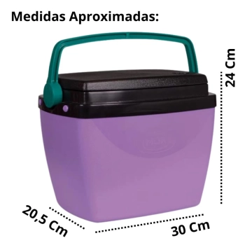 Caixa Termica Lils / Roxa Cooler Pequeno 6 L + Garrafa Squeeze Preta 500 Ml Lanches e Bebidas