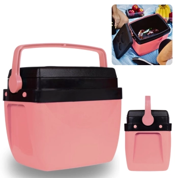 Kit Caixa Termica Rosa Pssego Cooler 12 L + Guarda Sol Branco 2 M Bagum e Aluminio