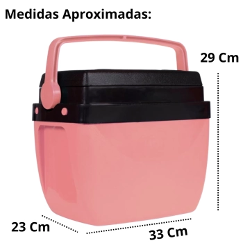 Kit Caixa Termica Rosa Pssego Cooler 12 L+ Cadeira de Praia Aluminio 4 Posies