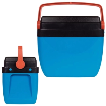 Kit Cadeira de Praia Aluminio + Caixa Termica Azul e Laranja Cooler 12 Litros