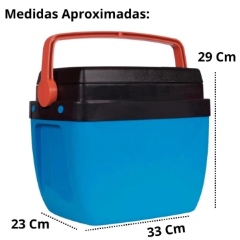 Kit Caixa Termica Azul e Laranja Cooler 12 L com Ala + Cadeira de Praia 4 Posies Camping