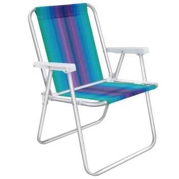 Kit Cadeira de Praia Aluminio Colorida + Caixa Termica Cooler 26 L Roxa e Verde