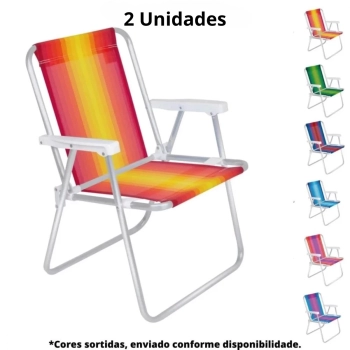 Kit 2 Cadeiras de Praia Aluminio Colorida + Caixa Termica Cooler 26 L Roxa e Verde