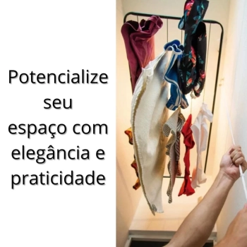 Kit Varal de Teto 120 Cm Preto + Varal Sanfonado 1 M + Varal de Cho com Abas 1,43 M Lavanderia