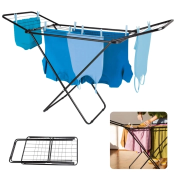 Kit Varal Preto com Abas 1,43 M + Uma Pequena Cesta + 84 Grampos + 4 Protetores de Varal
