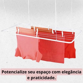Kit Varal de Teto 120 Cm Branco + Varal Sanfonado 1 M + Varais de Cho (com Abas e Sem) para Lavanderia