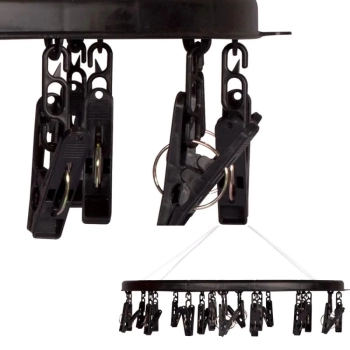 Varal Retrtil de Cho Preto 1,43 M com Abas Slim Portatil + Mini Varal Redondo + 24 Prendedores