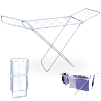 Varal Retrtil de Cho Branco 1,43 M com Abas Slim Portatil + 2 Mini Varais Redondo + 48 Prendedores
