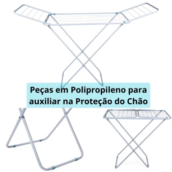 Varal Retrtil de Cho Branco 1,43 M com Abas Slim Portatil + 2 Mini Varais Redondo + 48 Prendedores