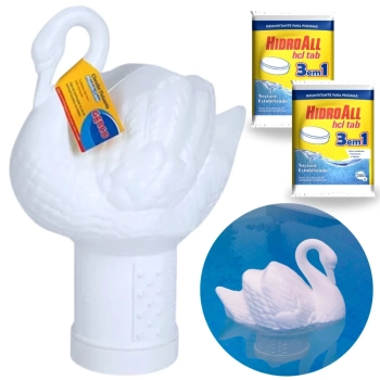 Kit Clorador Flutuante Cisne Branco + 2 Pastilhas de Cloro 3 em 1 Piscina
