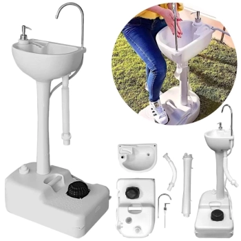 Kit Trocador Banheiro Pop Up + Vaso Porta Potti 24 L Ecocamp + Pia Lavatrio 17 L + 2 Solventes