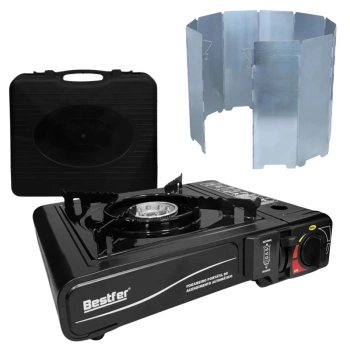 Kit Fogareiro Portatil Horizontal + Protetor de Vento Alumnio Dobrvel Ntk Camping Pesca