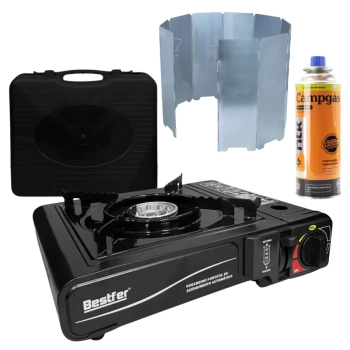 Kit Fogareiro Portatil Camping + Protetor de Vento Dobrvel + Refil Gs Campgs