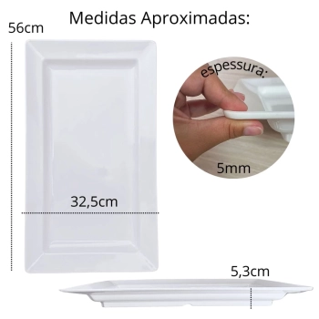 Kit Travessa 56 Cm Retangular + 2 Tigelas 1,5 L Cumbuca Redonda para Restaurante em Melamina