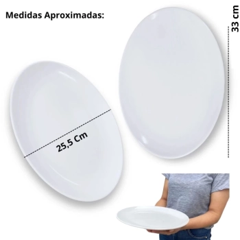Kit 2 Travessas 33 Cm Prato Oval + 2 Fruteiras + 2 Pratos 25,5 Cm Melamina + 4 Tigelas Ovais 500 Ml