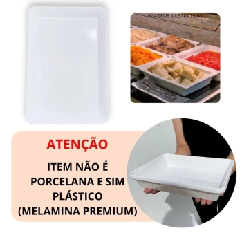 Travessa Prato 30 Cm Retangular para Buffet Restaurante Cozinha Melamina Premium Resistente Branca