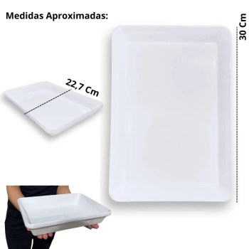 Travessa Prato 30 Cm Retangular para Buffet Restaurante Cozinha Melamina Premium Resistente Branca