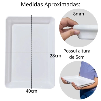 Kit 2 Travessas 44,5 Cm + Travessa 40 Cm Retangulares + 4 Molheiras em Melamina Premium para Buffet