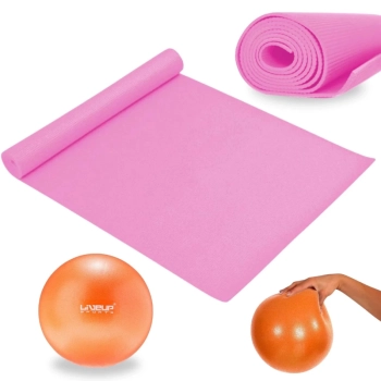 Kit Colchonete Tapete Eva 1,73 M Rosa + Bola Overball 25cm Yoga Pilates e Ginstica