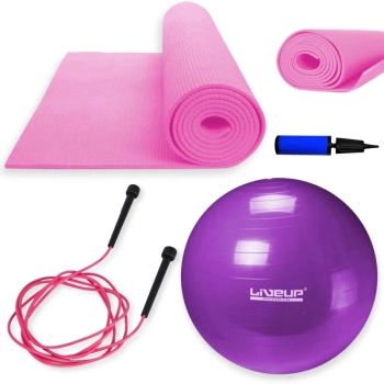 Kit Treino Bola Sua 55 Cm + Colchonete Eva Pilates / Yoga + Corda de Pular + Mini Bomba