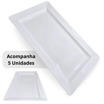 Kit 5 Travessas 56 Cm Retangular para Buffet Sushi Restaurante Melamina Premium