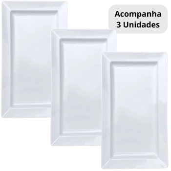 Kit 3 Travessas 56 Cm Retangular para Buffet Restaurante Sushi em Melamina Premium