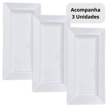 Kit 3 Travessas de 44,5 Cm Retangular para Buffet de Sushi Restaurante em Melamina