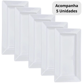 Kit 5 Travessas de 44,5 Cm Retangular para Buffet Restaurante Melamina