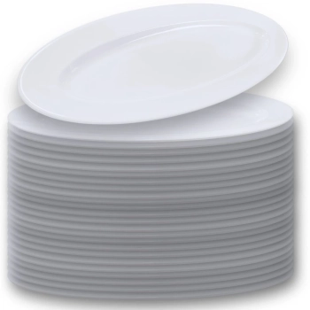 25 Travessas Oval 60 Cm Pratos para Buffet Restaurante Cozinha Melamina Premium Profissional Branca Rasa