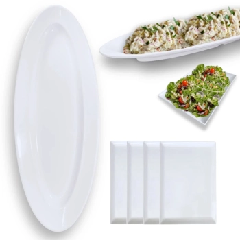 Kit Prato Oval 60 Cm + 4 Travessas Retangulares 24,8 Cm Melamina Profissional Buffet Restaurante