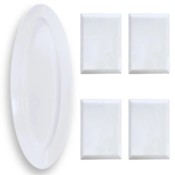 Kit Prato Oval 60 Cm + 4 Travessas Retangulares 24,8 Cm Melamina Profissional Buffet Restaurante