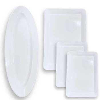 Kit Prato Oval 60 Cm + 2 Travessas 30 Cm + 1 Travessa 40 Cm Retangular Melamina Premium Restaurante Buffet