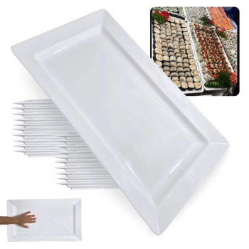 Kit 20 Travessas 56 Cm Retangular para Buffet Sushi Restaurante em Melamina Premium