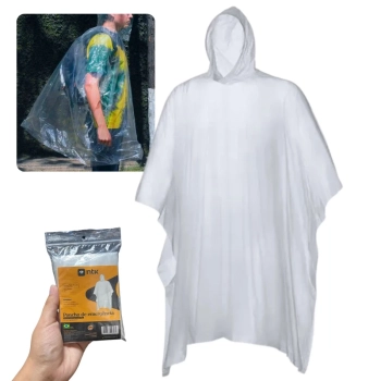 Poncho Capa de Chuva com Capuz Impermevel para Emergencia Adulto em Pvc Transparente Camping e Pesca