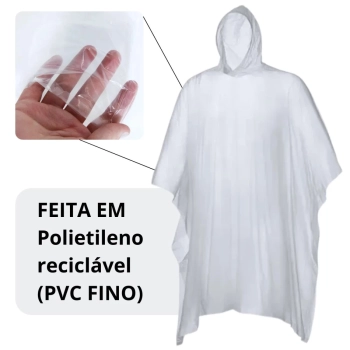 Poncho Capa de Chuva com Capuz Impermevel para Emergencia Adulto em Pvc Transparente Camping e Pesca