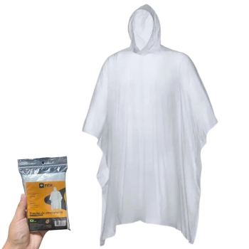 Poncho Capa de Chuva com Capuz Impermevel para Emergencia Adulto em Pvc Transparente Camping e Pesca