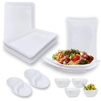 Kit 4 Travessas para Buffet + 4 Molheiras + 2 Petisqueiras em Melamina Premium