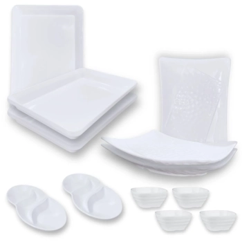 Kit 4 Travessas para Buffet + 4 Molheiras + 2 Petisqueiras em Melamina Premium