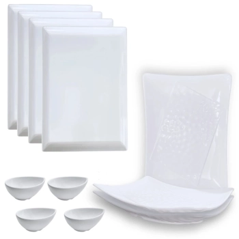 Kit 2 Travessas para Salada / Fruteira + 4 Travesas de 35 Cm Melamina + 4 Tigelas Molheira com Bico