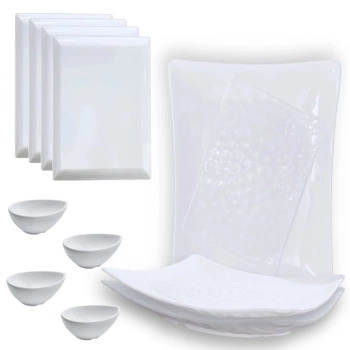 Kit 2 Travessas para Salada / Fruteira + 4 Travessas de 24,8 Cm Melamina + 4 Tigelas Molheira Formato de Gota