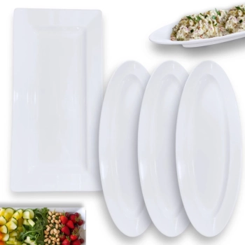 Kit Travessa 56 Cm Retangular + 3 Travessas Ovais 60 Cm Rasas Restaurante Buffet Melamina Premium