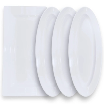 Kit Travessa 56 Cm Retangular + 3 Travessas Ovais 60 Cm Rasas Restaurante Buffet Melamina Premium