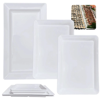 Kit 4 Travessas Retangulares de 40 Cm e 56 Cm Prato Buffet Restaurante Melamina Premium