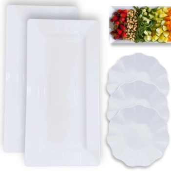 Kit 2 Travessas 56 Cm Retangular + 3 Centros de Mesa Fruteira Buffet Restaurante Melamina Premium