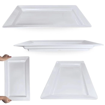 Kit 2 Travessas 56 Cm Retangular + 3 Centros de Mesa Fruteira Buffet Restaurante Melamina Premium