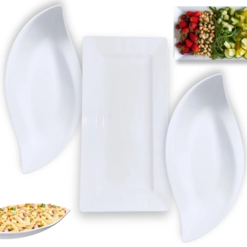 Kit Travessa 56 Cm Retangular Rasa + 2 Travessas Folha em Melamina Restaurante Buffet